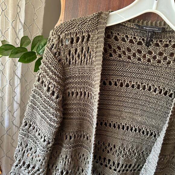 Bcbgmaxazria Women Open Stitch Duster Cardigan Dark Olive size Small - Picture 3 of 11